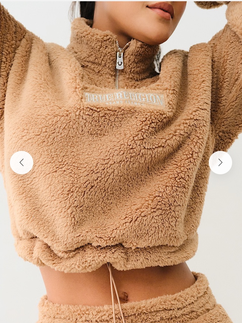 True Religion Plush Teddy Fleece Half-Zip Pullover in Camel